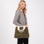 Wholesale faux Suede Cross Body Tote Bag Sherpa Lined Edges Full Zip Closure Lin