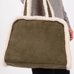 Wholesale faux Suede Cross Body Tote Bag Sherpa Lined Edges Full Zip Closure Lin
