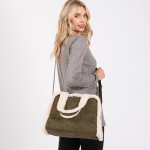 Wholesale faux Suede Cross Body Tote Bag Sherpa Lined Edges Full Zip Closure Lin