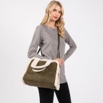Wholesale faux Suede Cross Body Tote Bag Sherpa Lined Edges Full Zip Closure Lin