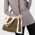 Wholesale faux Suede Cross Body Tote Bag Sherpa Lined Edges Full Zip Closure Lin