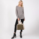 Wholesale faux Suede Cross Body Tote Bag Sherpa Lined Edges Full Zip Closure Lin