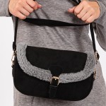 Wholesale velvet Cross Body Bag Sherpa Detail Buckle Closure Magnetic Buckle Clo