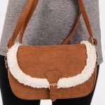 Wholesale velvet Cross Body Bag Sherpa Detail Buckle Closure Magnetic Buckle Clo