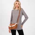 Wholesale velvet Cross Body Bag Sherpa Detail Buckle Closure Magnetic Buckle Clo