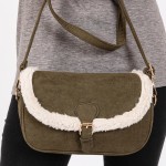 Wholesale faux Suede Cross Body Bag Sherpa Detail Buckle Closure Magnetic Buckle