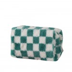Wholesale faux Fur Checker Make Up Pouch Full Zipper Closure Lined Body T L D