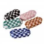Wholesale faux Fur Checker Make Up Pouch Full Zipper Closure Lined Body T L D
