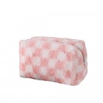 Wholesale faux Fur Checker Make Up Pouch Full Zipper Closure Lined Body T L D
