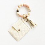 Wholesale beaded Bracelet Keyring Woven Vegan Leather Wallet Tassel Wallet Licen