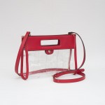 Wholesale clear Woven Clutch Bag Vegan Leather Trim Snap Closure Removeable Vega