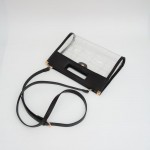 Wholesale clear Woven Clutch Bag Vegan Leather Trim Snap Closure Removeable Vega