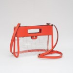 Wholesale clear Woven Clutch Bag Vegan Leather Trim Snap Closure Removeable Vega