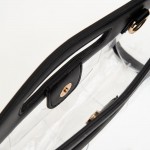 Wholesale clear Woven Clutch Bag Vegan Leather Trim Snap Closure Removeable Vega