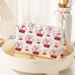 Wholesale cherry Bows Corduroy Make Up Pouch Full Zipper Closure One Open Pocket