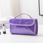 Wholesale foldable Glitter Make Up Bag Vegan Leather Handle Snap Closure Clear Z