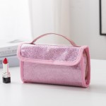 Wholesale foldable Glitter Make Up Bag Vegan Leather Handle Snap Closure Clear Z