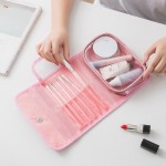 Wholesale foldable Glitter Make Up Bag Vegan Leather Handle Snap Closure Clear Z