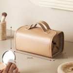 Wholesale foldable Vegan Leather Toiletry Bag Double Handles Snap Closure Remove