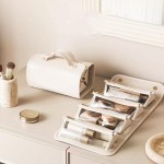 Wholesale foldable Vegan Leather Toiletry Bag Double Handles Snap Closure Remove