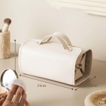 Wholesale foldable Vegan Leather Toiletry Bag Double Handles Snap Closure Remove