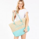 Wholesale canvas Woven Straw Tote Bag Rope Straps Sewn Rope Beach Detail Full Zi