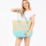 Wholesale canvas Woven Straw Tote Bag Rope Straps Sewn Rope Beach Detail Full Zi