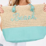 Wholesale canvas Woven Straw Tote Bag Rope Straps Sewn Rope Beach Detail Full Zi