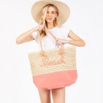 Wholesale canvas Woven Straw Tote Bag Rope Straps Sewn Rope Beach Detail Full Zi