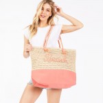 Wholesale canvas Woven Straw Tote Bag Rope Straps Sewn Rope Beach Detail Full Zi