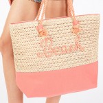 Wholesale canvas Woven Straw Tote Bag Rope Straps Sewn Rope Beach Detail Full Zi