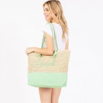 Wholesale canvas Woven Straw Tote Bag Rope Straps Sewn Rope Beach Detail Full Zi