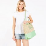 Wholesale canvas Woven Straw Tote Bag Rope Straps Sewn Rope Beach Detail Full Zi