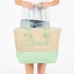 Wholesale canvas Woven Straw Tote Bag Rope Straps Sewn Rope Beach Detail Full Zi
