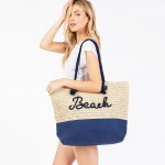 Wholesale canvas Woven Straw Tote Bag Rope Straps Sewn Rope Beach Detail Full Zi