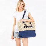 Wholesale canvas Woven Straw Tote Bag Rope Straps Sewn Rope Beach Detail Full Zi