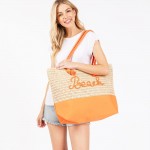 Wholesale canvas Woven Straw Tote Bag Rope Straps Sewn Rope Beach Detail Full Zi