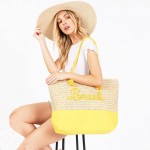 Wholesale canvas Woven Straw Tote Bag Rope Straps Sewn Rope Beach Detail Full Zi