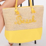 Wholesale canvas Woven Straw Tote Bag Rope Straps Sewn Rope Beach Detail Full Zi