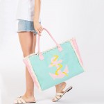 Wholesale canvas Fringe Tote Bag Embroidered Anchor Rope Detail Full Zipper Clos