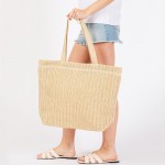 Wholesale woven Straw Tote Bag Full Zipper Closure Lined Body Two Open Pockets L