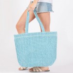 Wholesale woven Straw Tote Bag Full Zipper Closure Lined Body Two Open Pockets L