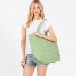 Wholesale woven Straw Tote Bag Full Zipper Closure Lined Body Two Open Pockets L