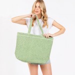 Wholesale woven Straw Tote Bag Full Zipper Closure Lined Body Two Open Pockets L