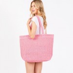 Wholesale woven Straw Tote Bag Full Zipper Closure Lined Body Two Open Pockets L