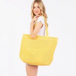 Wholesale woven Straw Tote Bag Full Zipper Closure Lined Body Two Open Pockets L