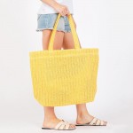 Wholesale woven Straw Tote Bag Full Zipper Closure Lined Body Two Open Pockets L