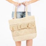 Wholesale woven Straw Tote Bag Ruffle Detail Snap Closure Lined Body Open Pocket