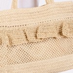 Wholesale woven Straw Tote Bag Ruffle Detail Snap Closure Lined Body Open Pocket