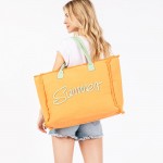 Wholesale sewn Rope Summer Letter Fringed Canvas Tote Bag Full Zipper Closure Li